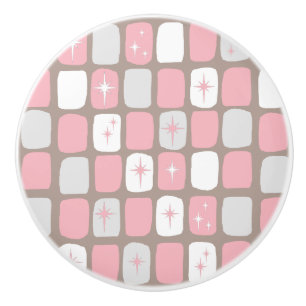 Retro rosa Starbursts keramisk knopp