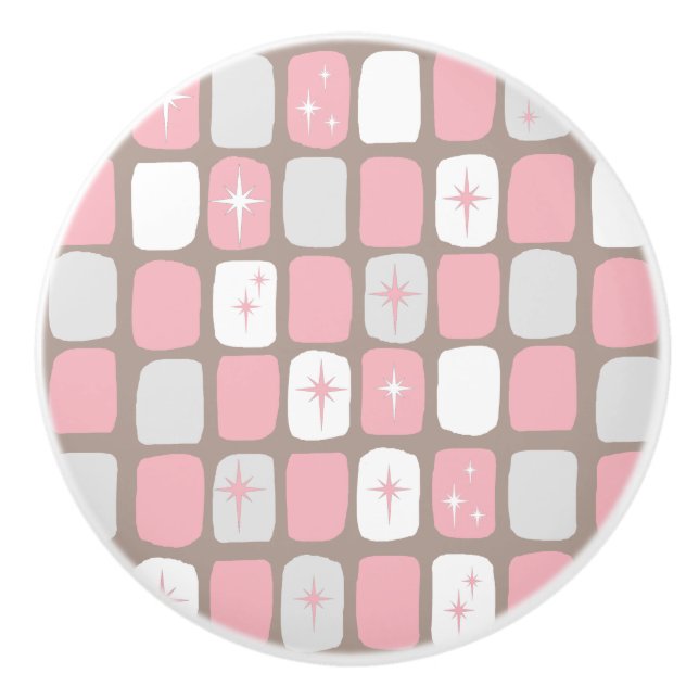 Retro rosa Starbursts keramisk knopp (Framsidan)