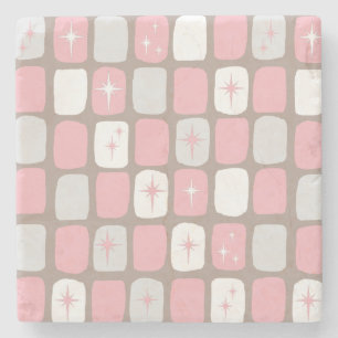 Retro Rosa Starbursts Marble Stone Underlägg