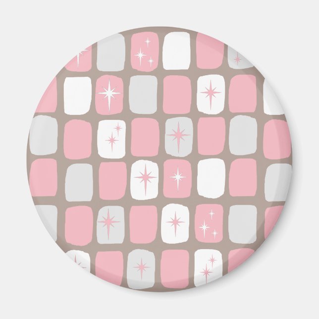 Retro Rosa Starbursts Round Magnet (Framsidan)