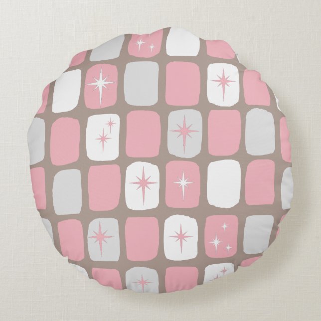 Retro Rosa Starbursts Round Pillow Rund Kudde (Baksidan)