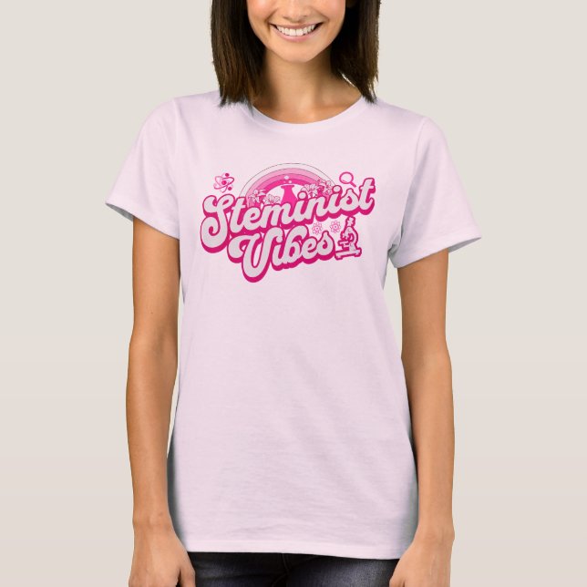 Retro Rosa Steminist Vibes for Science Girl T Shirt (Framsida)