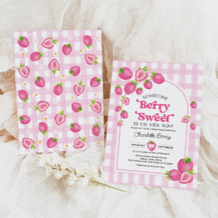 Retro Rosa Strawberry Berry Sweet Flicka Shower Inbjudningar