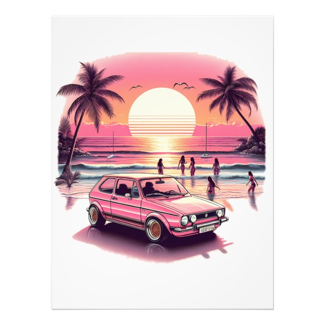 Retro Rosa Summer Sunset Beach Vibe Fototryck (Framsidan)