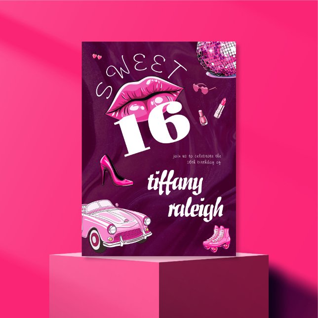 Retro Rosa Sweet 16 Födelsedagsfester Inbjudningar (Skapare uppladdad)