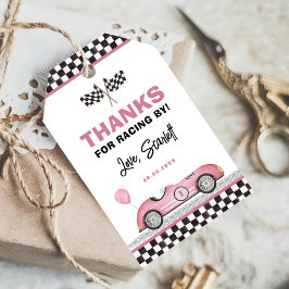 Retro Rosa Tävling Car Fast One Girl Birthday-favo Presentetikett