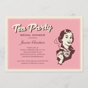 Retro Rosa Tea Party-inbjudningar Inbjudningar