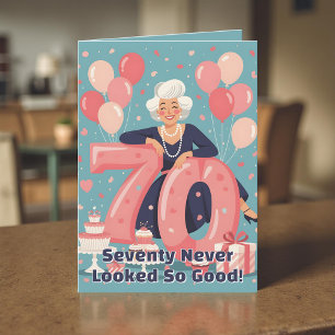 Retro Rosa Teal Fantastisk Kvinnas 70-årsdag Kort