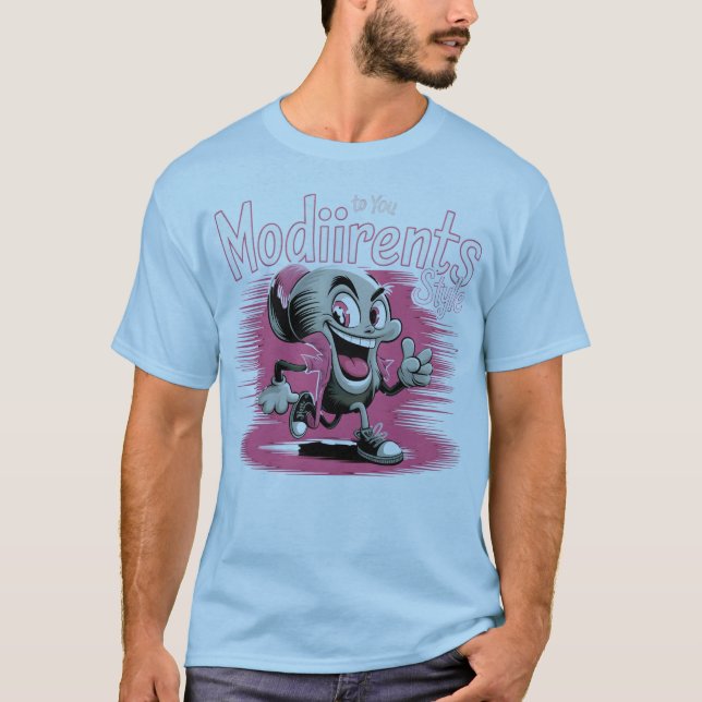 Retro Rosa Tecknad Karaktär T-Shirt (Framsida)