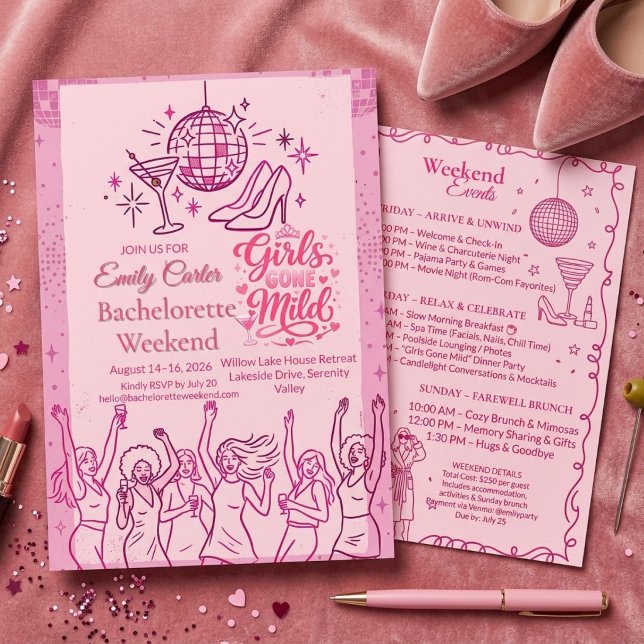 Retro Rosa Tjejer Blir Snälla Möhippa Helg Inbjudningar (Skapare uppladdad)