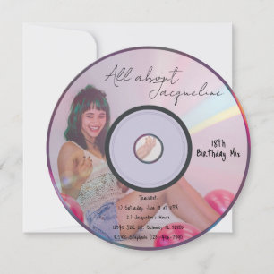 Retro Rosa Tjejers Musik CD Födelsedag Inbjudningar