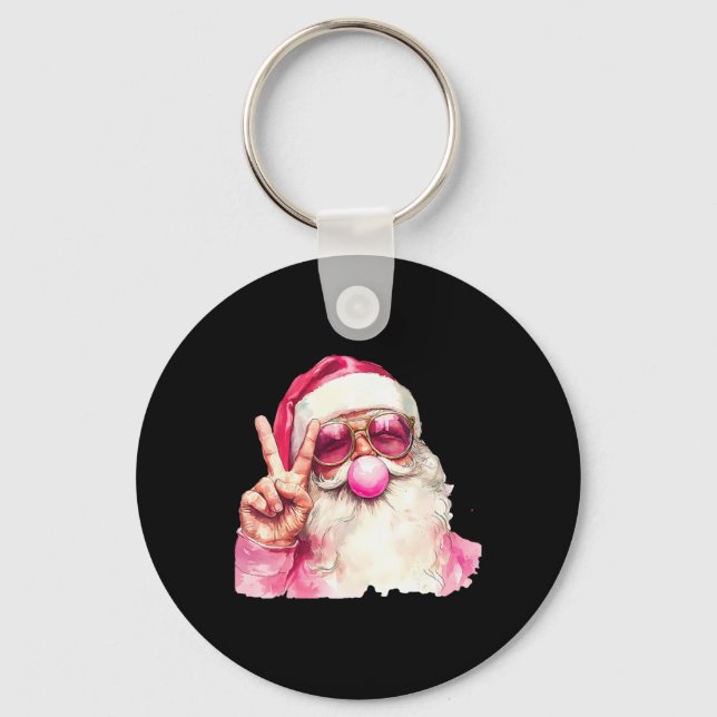 Retro Rosa Tomte Blåser Bubble Tuggummi Roligt Glä Nyckelring (Framsida)