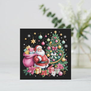 Retro Rosa Tomte Coquette Jul Söt Träd Flicka Julkort