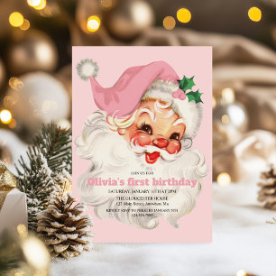 Retro Rosa Tomte födelsedag Inbjudningar