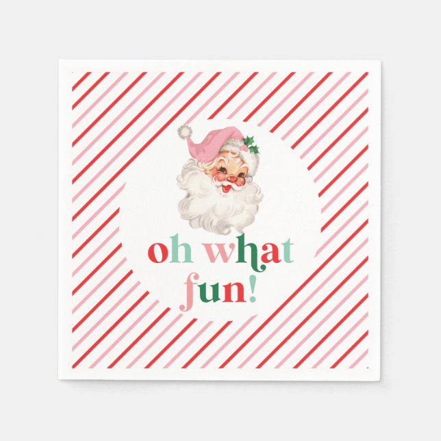 Retro Rosa Tomte Oh Vad Roligt Pappersservett (Framsidan)