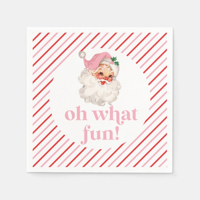Retro Rosa Tomte Oh Vad Roligt Pappersservett (Framsidan)