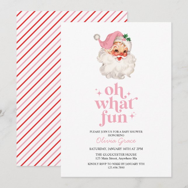 Retro Rosa Tomte vilken kul Baby Shower Inbjudningar (Fram/baksida)
