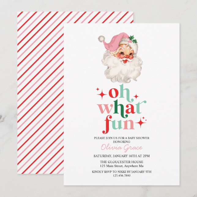 Retro Rosa Tomte vilken kul Baby Shower Inbjudningar (Fram/baksida)
