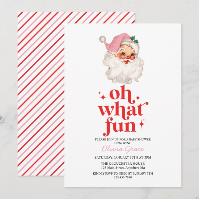 Retro Rosa Tomte vilken kul Baby Shower Inbjudningar (Fram/baksida)