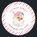 Retro rosa Tomtro-adressetikett Runt Klistermärke<br><div class="desc">Retro rosa Santa christmas returadressetikett.</div>