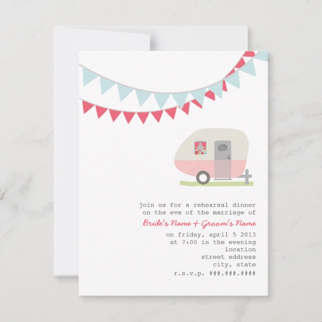 Retro Rosa Trailer Rehearsal Middagsinbjudan Inbjudningar (Framsida)