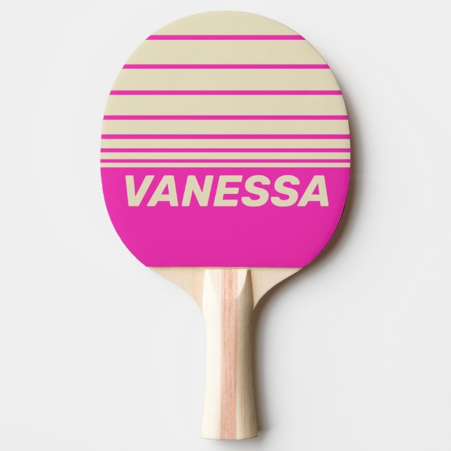 Retro Rosa Tre Horisontell Randig med Namn Pingisracket (Framsidan)