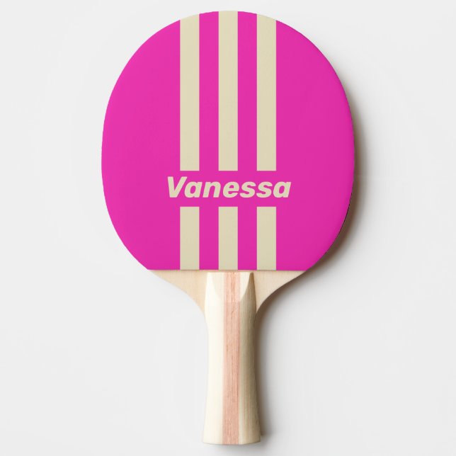 Retro Rosa Tre Pin Streck med Namn Pingisracket (Framsidan)