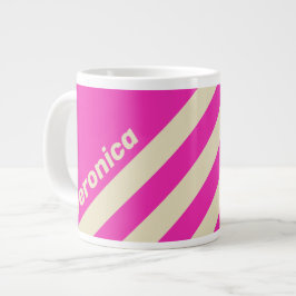 Retro Rosa Tre Ränder med Namn Jumbo Mugg