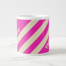 Retro Rosa Tre Ränder med Namn Jumbo Mugg