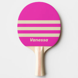 Retro Rosa Tre Randiga med Namn Pingisracket