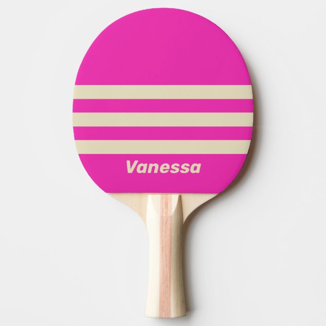 Retro Rosa Tre Randiga med Namn Pingisracket (Framsidan)