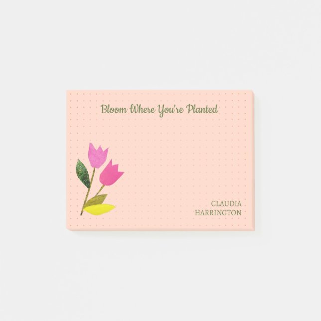 Retro Rosa Tulips Pastel Peach Hand-Illustrated Post-it Block (Framsida)