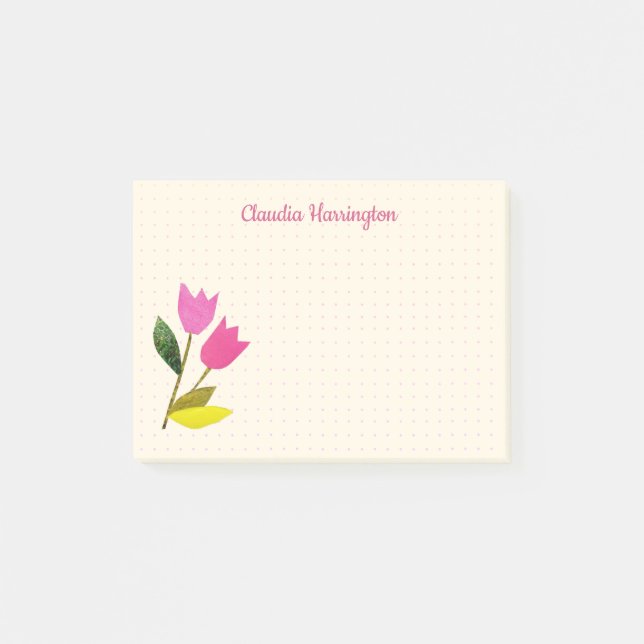 Retro Rosa Tulips Pastel Peach Hand-Illustrated Post-it Block (Framsida)
