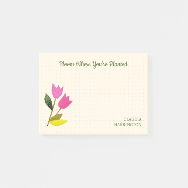Retro Rosa Tulips Pastel Peach Hand-Illustrated Post-it Block (Framsida)