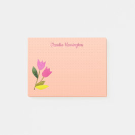 Retro Rosa Tulips Pastel Peach Hand-Illustrated Post-it Block