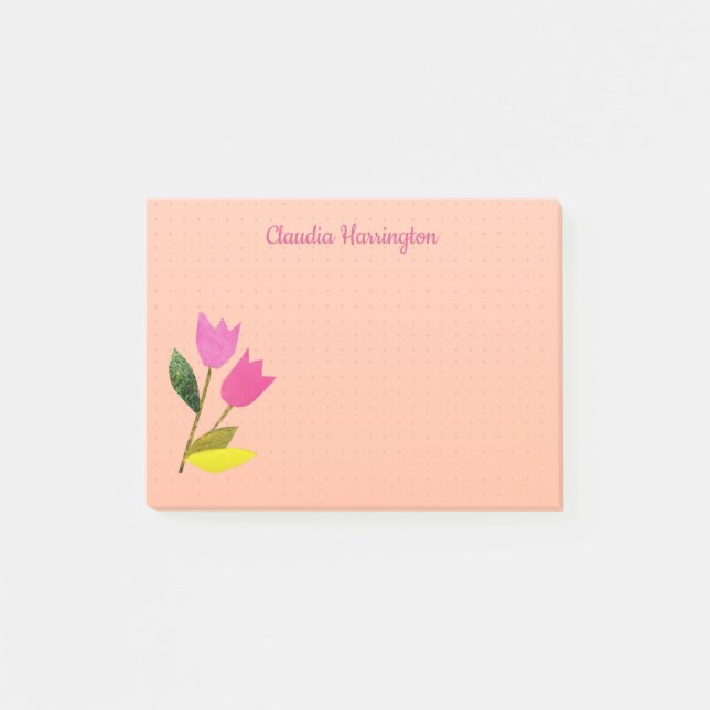 Retro Rosa Tulips Pastel Peach Hand-Illustrated Post-it Block (Framsida)
