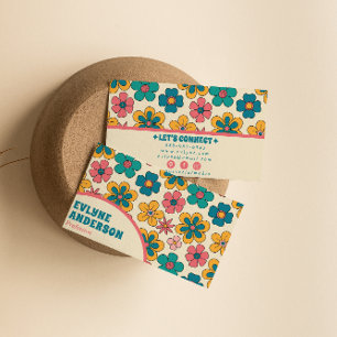 Retro Rosa Turcos Groovy Blommigt Boho Girly Visitkort