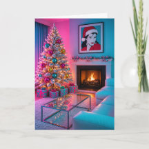 Retro Rosa & Turkos Julgran Holiday Card