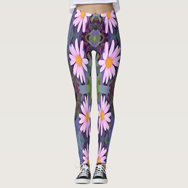Retro Rosa Tusenskönsmönster Leggings (Framsida)