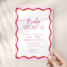 Retro Rosa Vågig Kant Baby Shower Inbjudan