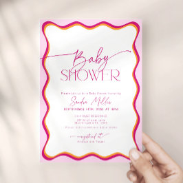 Retro Rosa Vågig Kant Baby Shower Inbjudan