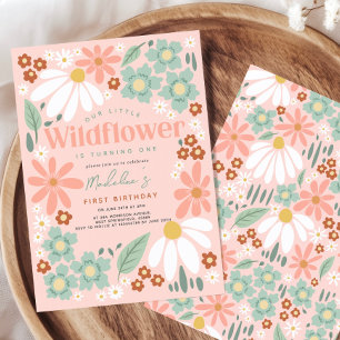 Retro Rosa Vildblomma Daisy Barnkalas Inbjudningar