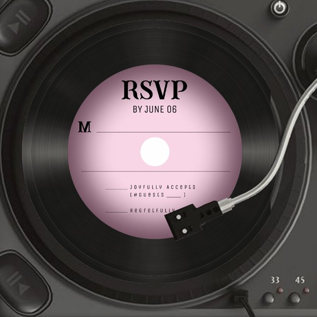 Retro Rosa Vinyl Record Bröllop OSA Response (Retro Pink Vinyl Record Wedding RSVP Response
)