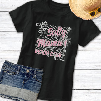 Retro Rosa & Vit Salty Mama's Beach Club Trendig T Shirt