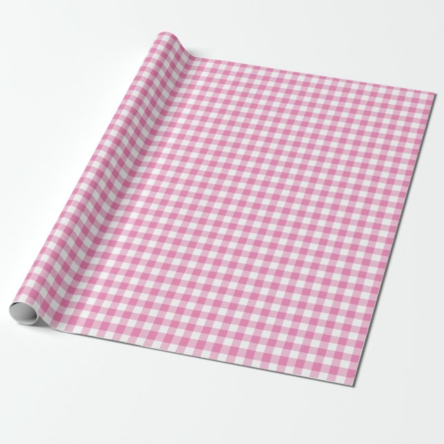 Retro Rosa Vitt Jul Nytt År Tartan Rutig Presentpapper (Utrullad)