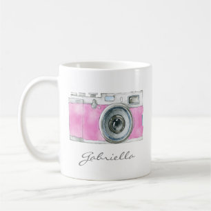 Retro Rosa Watercolor Camera Personlig Kaffemugg