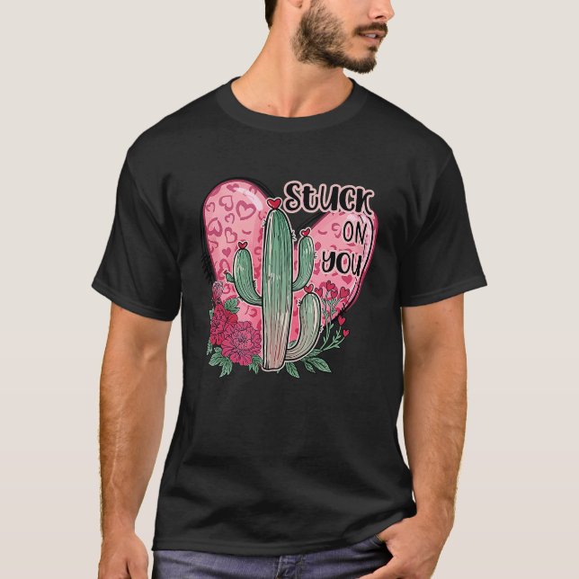 Retro Rosa Western Desert Valentine Day Cactus H T Shirt (Framsida)