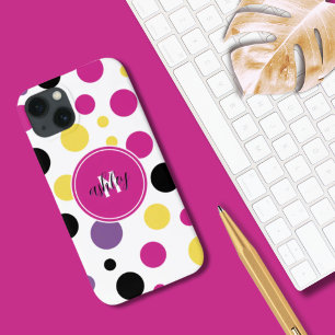 Retro Rosa White Monogram Polka dots