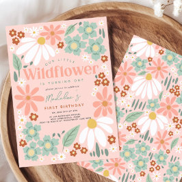 Retro Rosa WildblomDaisy Barns födelsedag Inbjudningar