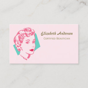 Retro Rosa Woman Beautician Beauty Salon Visitkort